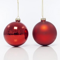 GLASS BALL, RED, MATTE AND SHINY, SET 4 PCS, 10cm 600-42395