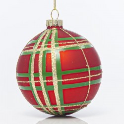 GLASS RED CHECKED BALL, SET 2PCS, 8cm 600-42490