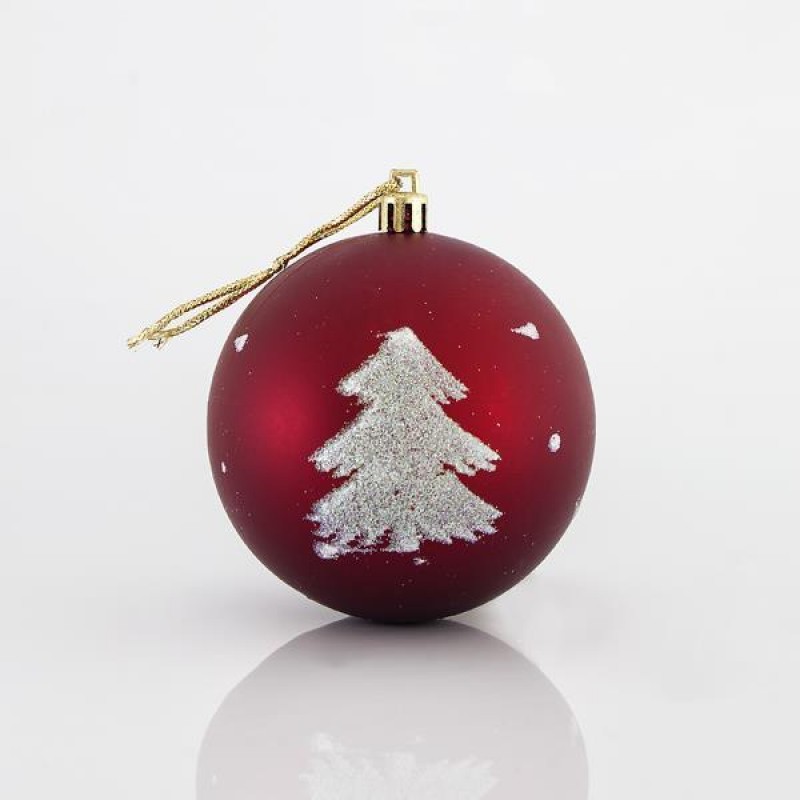 PLASTIC RED BALLS WITH DECORATIVE, SET 6PCS, 8cm 600-42607