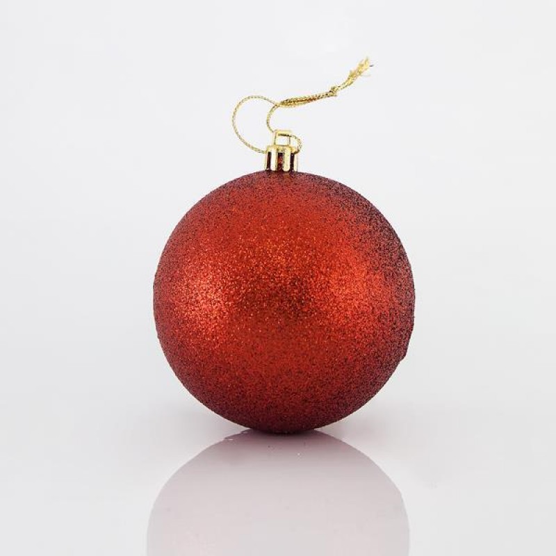 PLASTIC RED BALLS WITH GLITTER, SET 6PCS, 8cm 600-42613