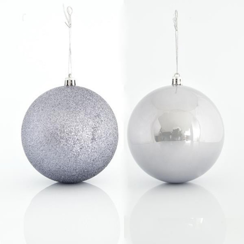GREY BALL, PLASTIC, SET 6PCS, (2 PEARL, 4 GLITTER), 10cm 600-42649