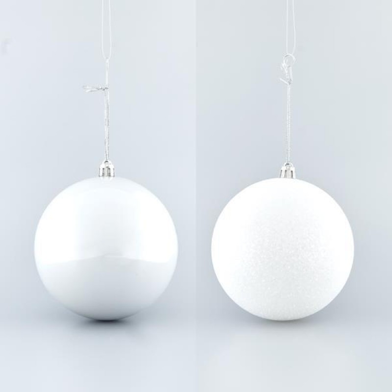 WHITE BALL, PLASTIC, SET 6PCS, (2 PEARL, 4 GLITTER), 10cm 600-42653