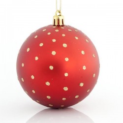 RED BALL WITH GOLD DECORATION, PLASTIC, SET 6PCS, 8cm 600-42654