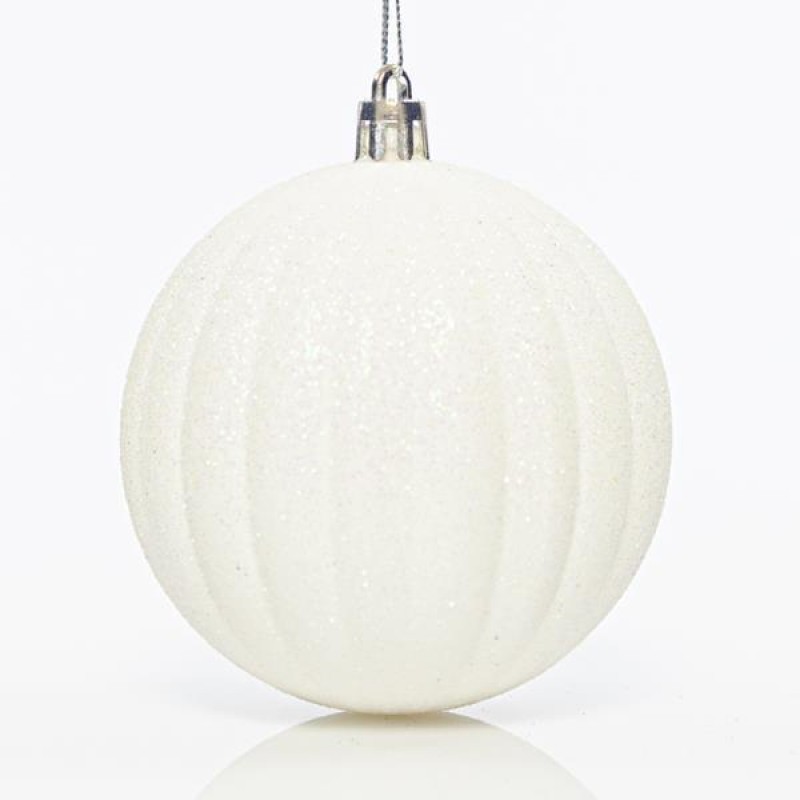 PLASTIC BALL, WHITE EMBOSSED, SET 6PCS, 8cm 600-42732