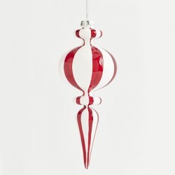 GLASS ORNAMENT, WHITE AND RED, 21cm 600-42776