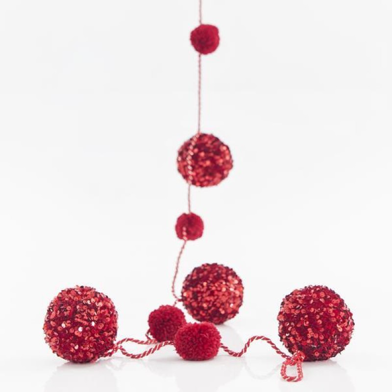 DECORATIVE GARLAND, WITH RED PON PON, 183cm 600-43174