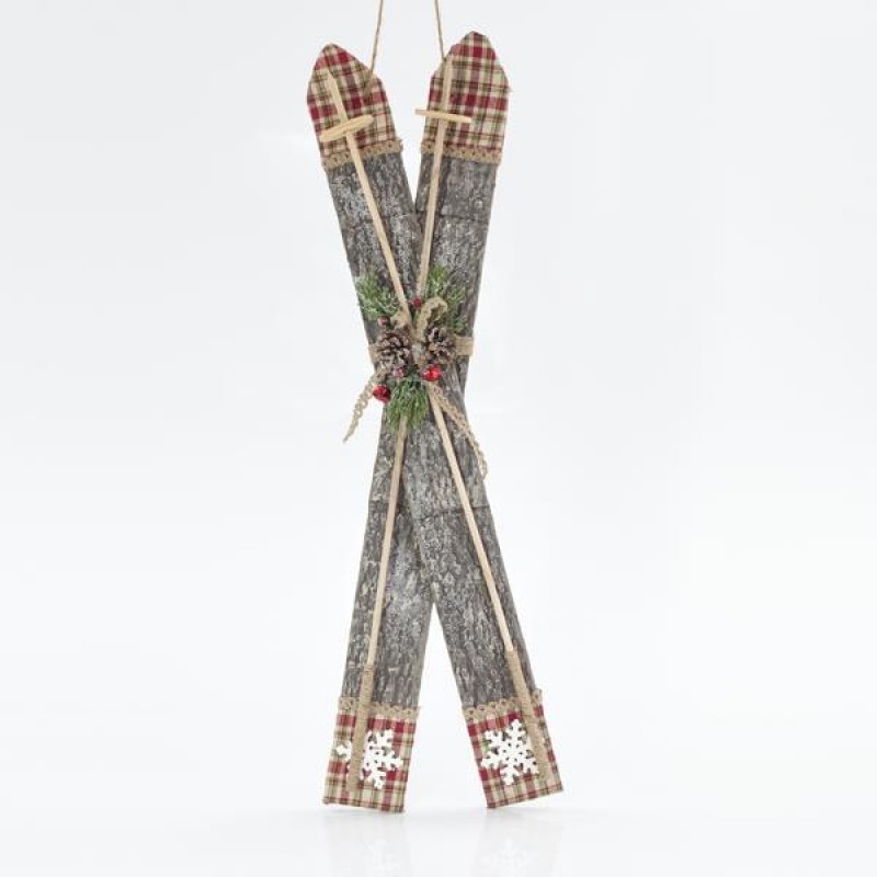 WOODEN ICE SKATES WITH RED CHECKED, 29x7x83cm 600-43231
