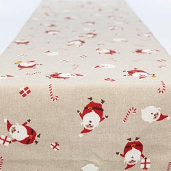 TABLE RUNNER, BEIGE WITH SANTAS, 35x150cm 600-43278