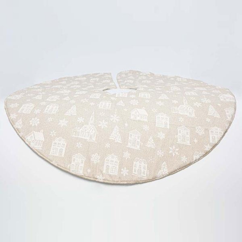 TREE SKIRT, BEIGE WITH WHITE HOUSES 90cm 600-43281