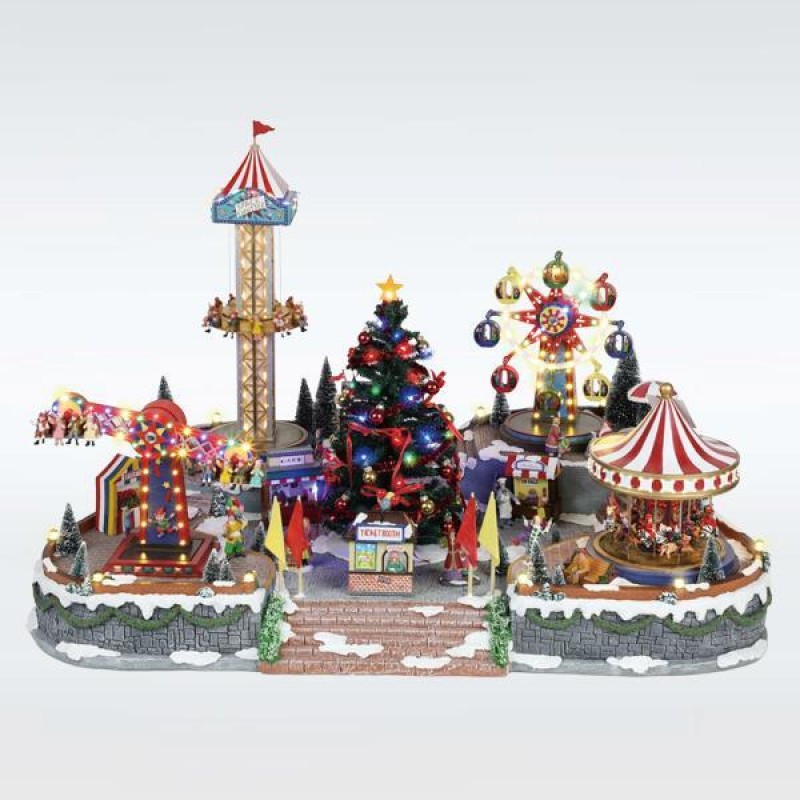 LIGHTED AMUSEMENT PARK, WITH CHRISTMAS TREE, WITH MUSIC AND MOVEMENT, WITH TRANSFORMER, 94x65x63cm 600-43428