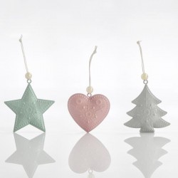 METALLIC ORNAMENT, DESINGS, TREE - STAR - HEART, SET 3PCS, 7,5x7,5x1cm 600-43901