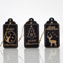 SET 12 METALLIC ORNAMENT, BLACK - GOLD, 3 DESINGS, 8x4x0,1cm 600-43905