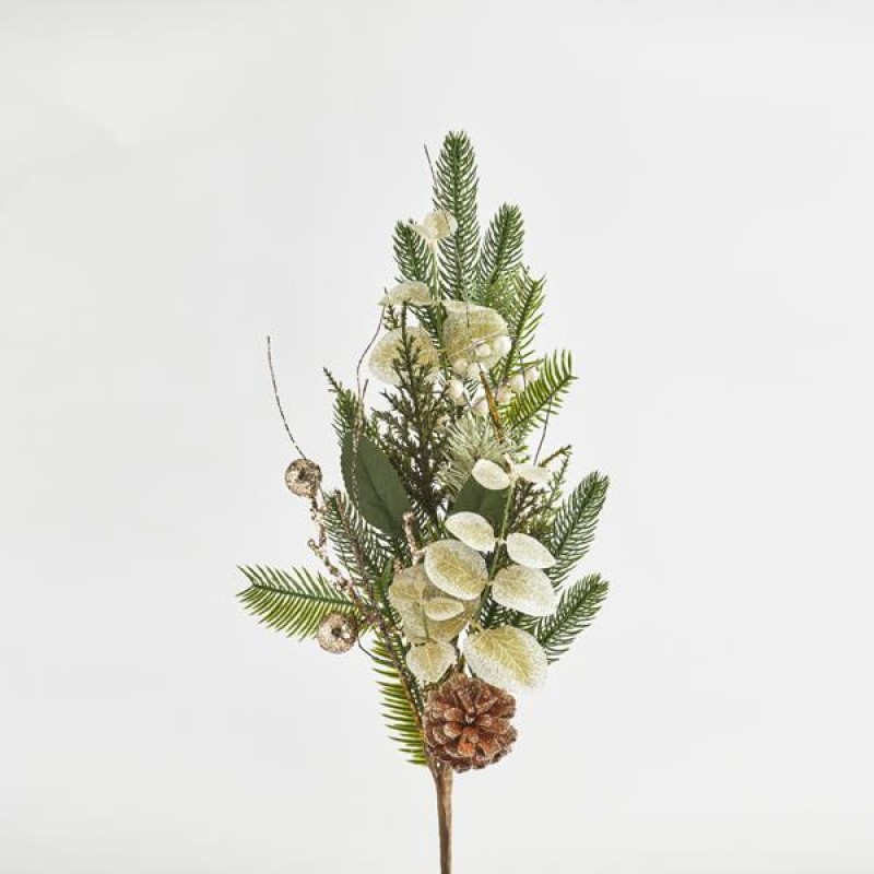 TWIG WITH CHAMPAGNE AND WHITE DECORATIVES, 53cm 600-44060