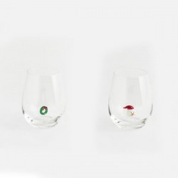GLASS, WITH WREATH AND SANTA INSIDE, SET 2PCS 600-44334