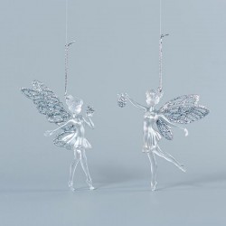 ACRYLIC FAIRY, 2 DESIGNS, WITH SILVER GLITTER, 8,8x15,2cm 600-44621