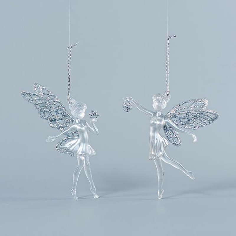 ACRYLIC FAIRY, 2 DESIGNS, WITH SILVER GLITTER, 8,8x15,2cm 600-44621