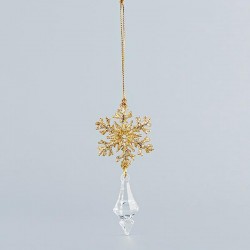 ACRYLIC HANGING ORNAMENT, WITH SNOWFLAKE, WITH CHAMPAGNE GLITTER, 5x11cm 600-44627