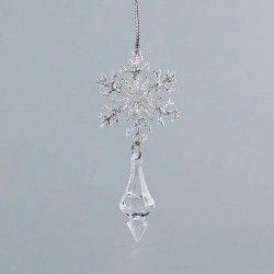 ACRYLIC HANGING ORNAMENT, WITH SNOWFLAKE, WITH SILVER GLITTER, 5x11cm 600-44628