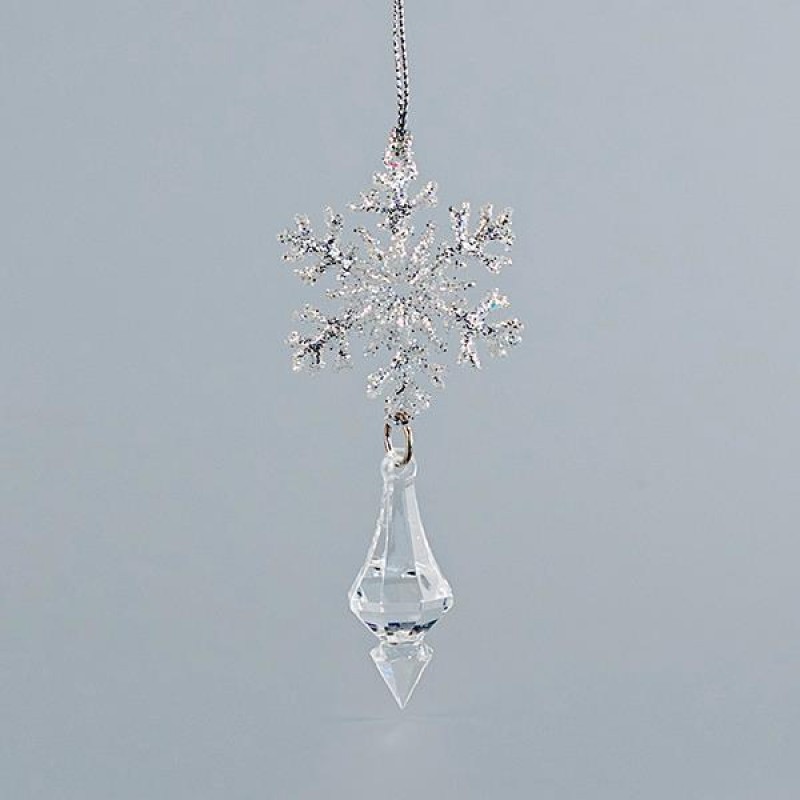 ACRYLIC HANGING ORNAMENT, WITH SNOWFLAKE, WITH SILVER GLITTER, 5x11cm 600-44628