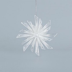 ACRYLIC SNOWFLAKE, WHITE WITH SILVER GLITTER, 12,5x12,5cm 600-44638
