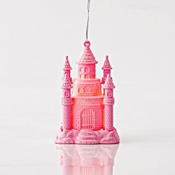 LIGHTED ACRYLIC CASTLE, PINK, BATTERY OPERATED, 7,4x11,3cm 600-44656