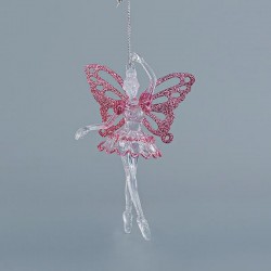 ACRYLIC FAIRY, WITH PINK FEATHERS, WITH GLITTER, 9,7x15,7cm 600-44660