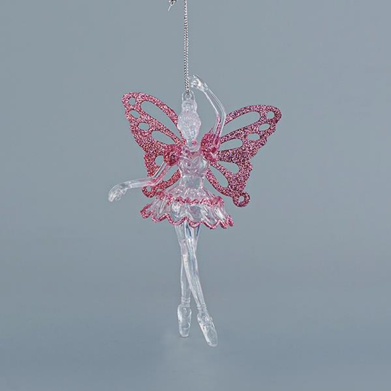 ACRYLIC FAIRY, WITH PINK FEATHERS, WITH GLITTER, 9,7x15,7cm 600-44660