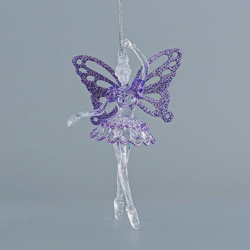 ACRYLIC FAIRY, WITH PURPLE FEATHERS, WITH GLITTER, 9,7x15,7cm 600-44661