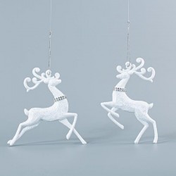 ACRYLIC REINDEER, WHITE WITH SILVER, 2 DESIGNS, 14,5x14cm 600-44670