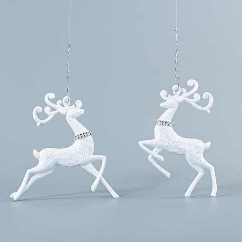 ACRYLIC REINDEER, WHITE WITH SILVER, 2 DESIGNS, 14,5x14cm 600-44670