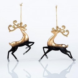 ACRYLIC REINDEER, GOLD-BLACK, 2 DESIGNS, 14,5x14cm 600-44676