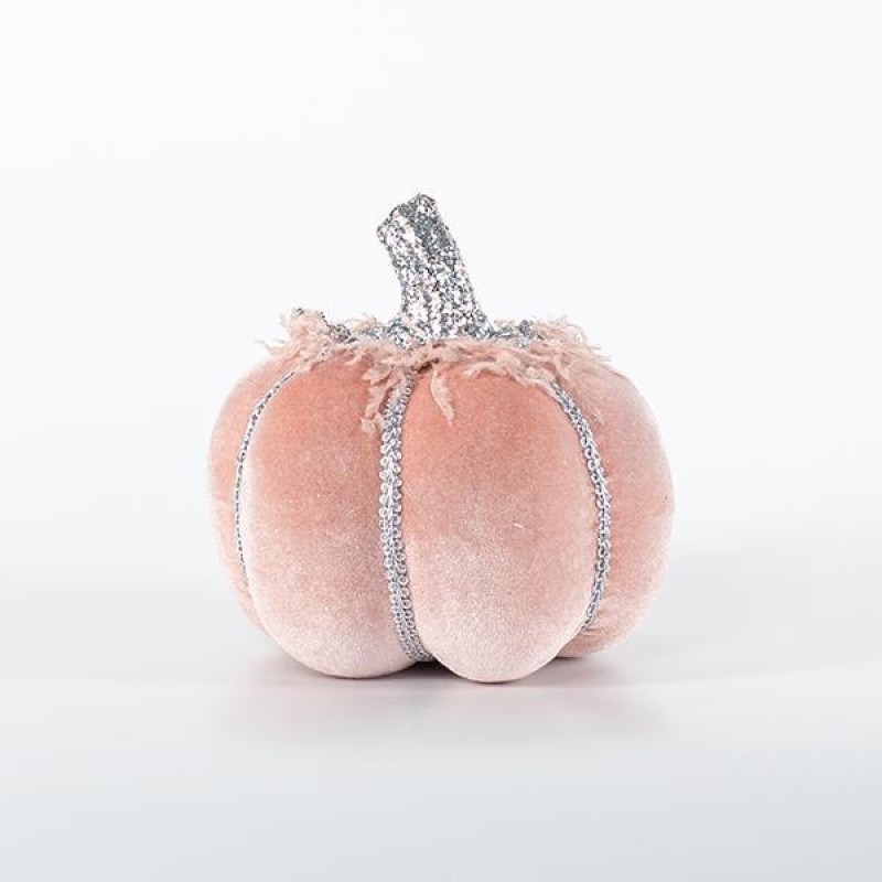 VELVET PUMPKIN, PINK, WITH PINK FEATHERS, 15x12cm 600-44688