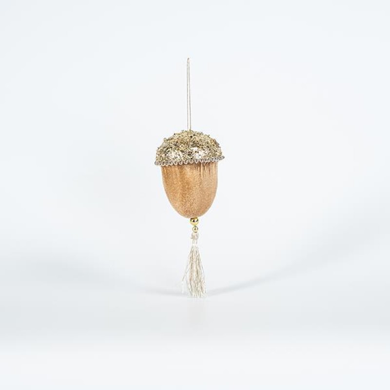 VELVET HANGING ACORN, MOCHA, WITH GLITTER, 8x20cm 600-44719