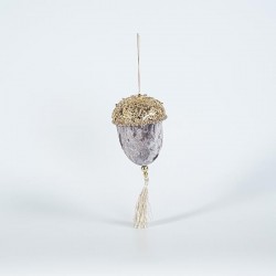 VELVET HANGING ACORN, GREY, WITH GLITTER, 8x20cm 600-44720