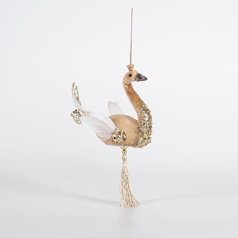 VELVET HANGING SWAN, MOCHA, 13x22cm 600-44722
