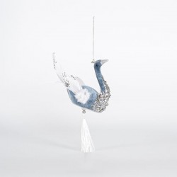 VELVET SWAN, BLUE, WITH WHITE FEATHERS, 13x22cm 600-44747