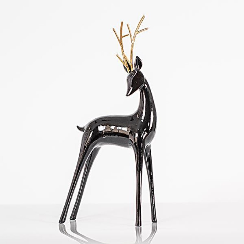 BLACK REINDEER, WITH GOLD HORNS, 40cm 600-44816