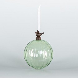 GLASS BALL WITH PORCELAIN BIRD, MINT, 10cm, PCS 1 600-44854