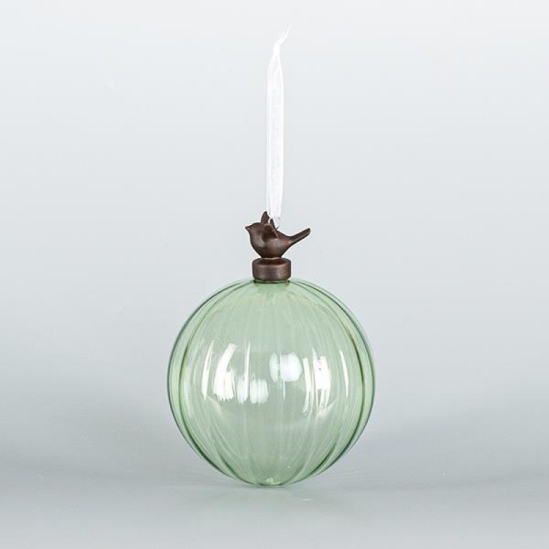 GLASS BALL WITH PORCELAIN BIRD, MINT, 10cm, PCS 1 600-44854