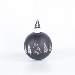 GLASS BALL WITH PORCELAIN TREES, BLACK, 8cm, PCS 1 600-44855