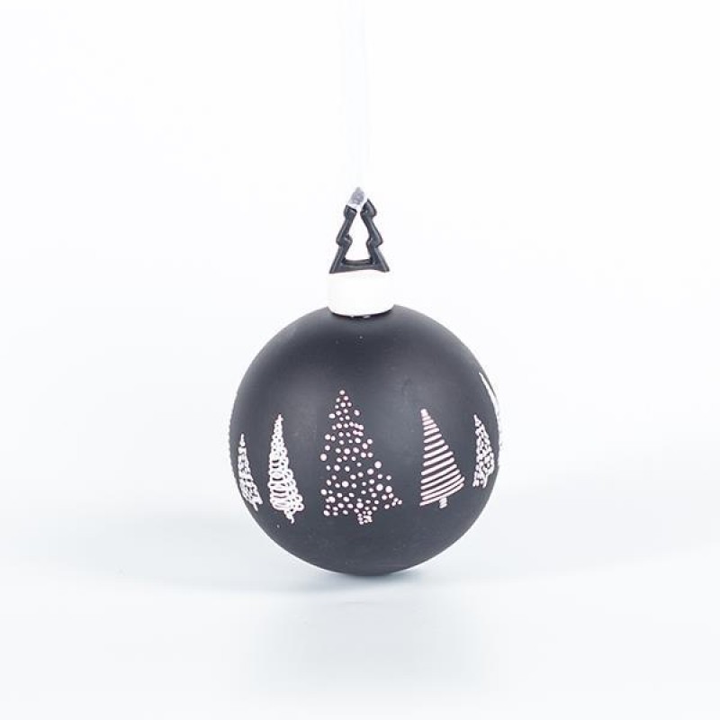 GLASS BALL WITH PORCELAIN TREES, BLACK, 8cm, PCS 1 600-44855