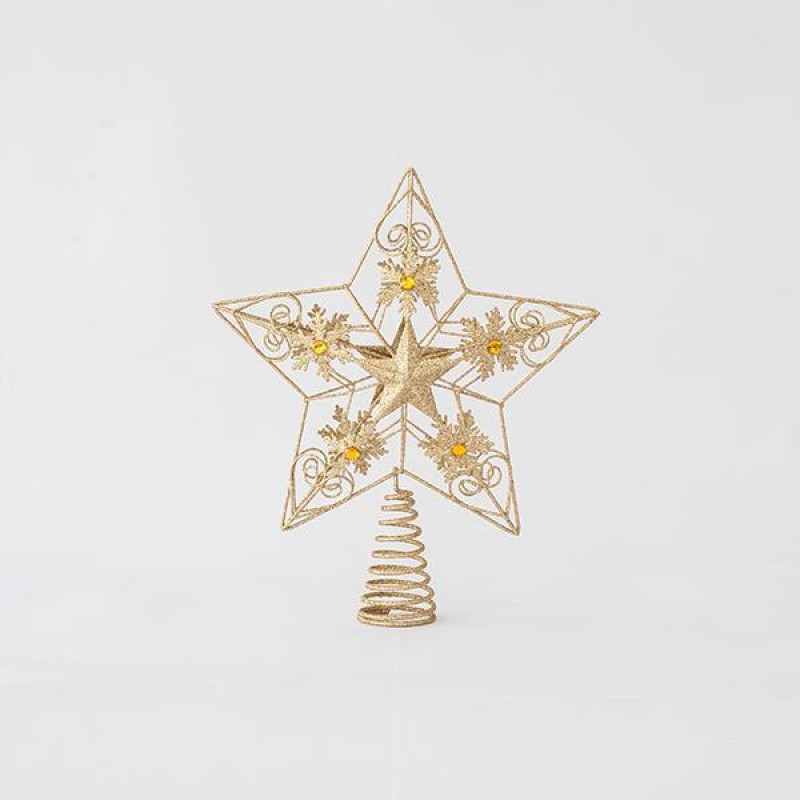 WIRE TOP TREE, LIGHT GOLD, STAR WITH DESIGNS, 30x25cm 600-44926