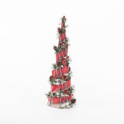 DECORATIVE TREE, WITH RED PLAID RIBBON, WITH BERRIES, 45,7x14cm 600-44932