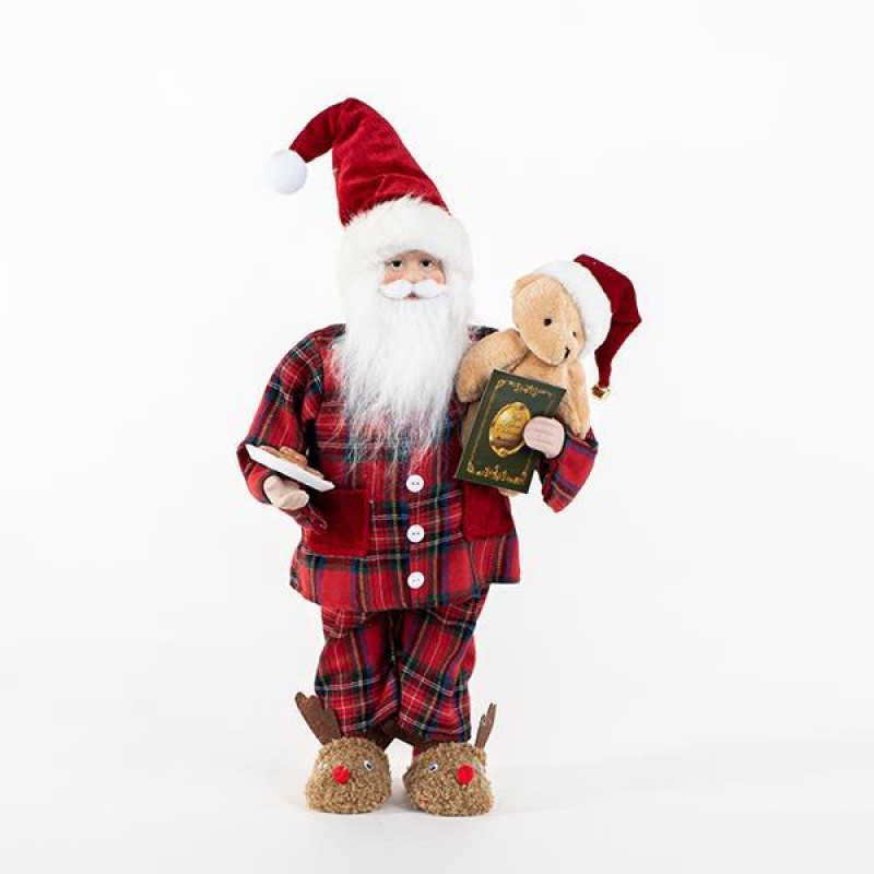 SANTA WITH BEAR, PLAID RED, 23x46cm 600-44936