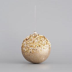 PLASTIC BALL, CHAMPAGNE WITH GLITTER AND BEADS, SET 4 PCS, 10cm 600-44942