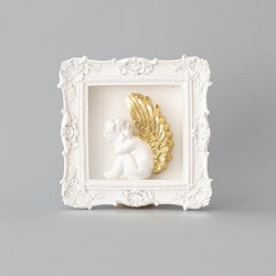 FRAME WITH ANGEL AND GOLD FEATHERS, WHITE, 20x20cm 600-44949