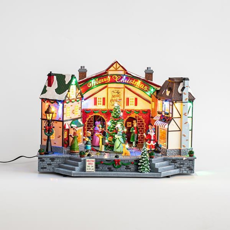 CHRISTMAS VILLAGE, WITH CHOR, 35 LED, WITH SANTA AND TREE, WITH MUSIC AND MOVEMENT, WITH ADAPTOR, 36,5x22,5x26cm 600-44959