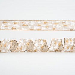 BEIGE RIBBON, WITH WHITE AND GOLD TREES, 6,35cm, 10Y 600-44965