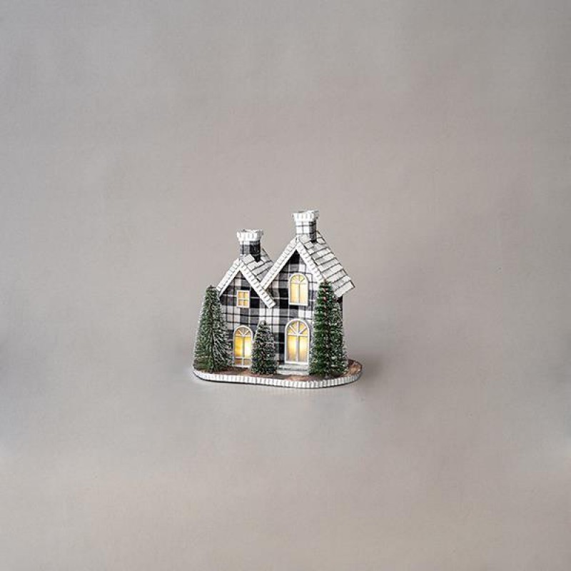PLAID LIGHTED HOUSE, 4 LED, BATTERY OPERATED, 29x19x28cm 600-45002