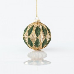 GLASS BALL, GREEN, WITH GOLD GLITTER, SET 4PCS, 8cm 600-45038